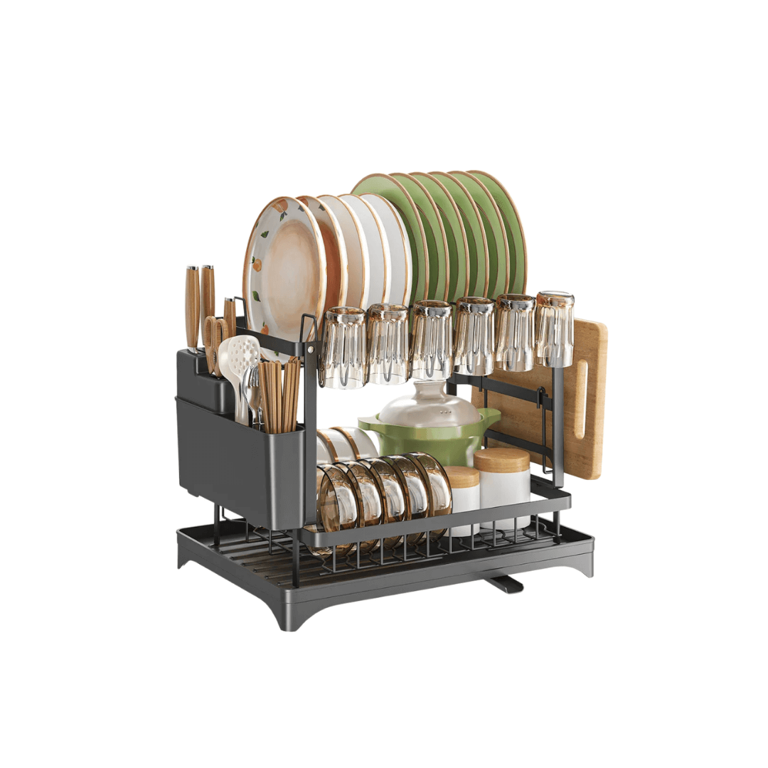 2-Tier Dish Drying Rack with Utensil Holder