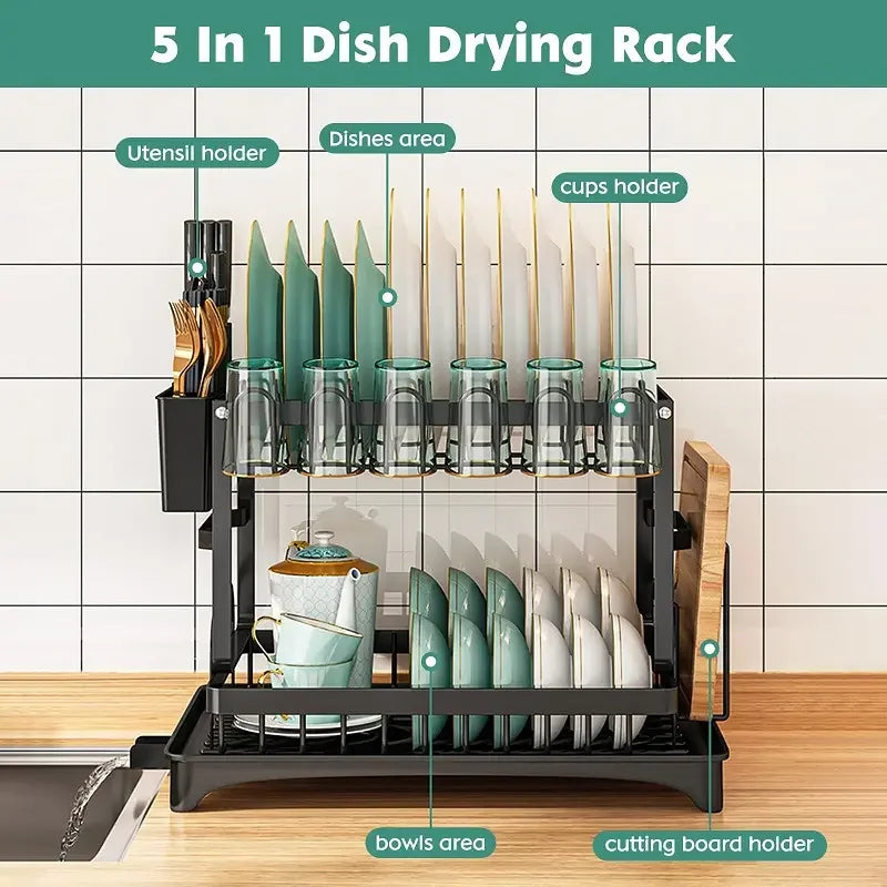 2-Tier Dish Drying Rack with Utensil Holder