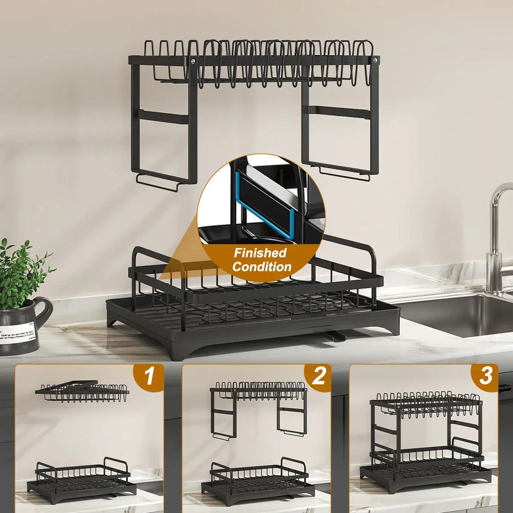 2-Tier Dish Drying Rack with Utensil Holder