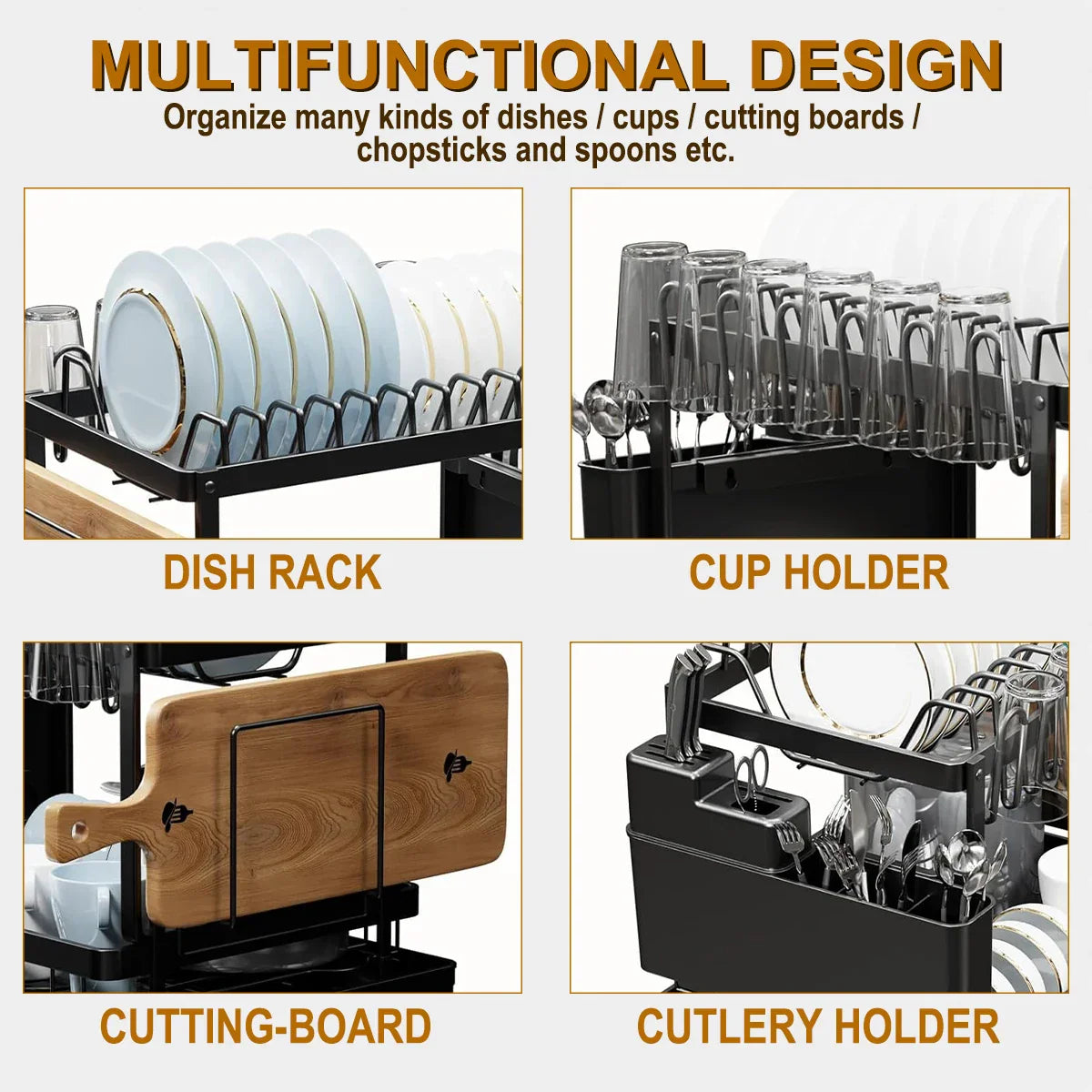 2-Tier Dish Drying Rack with Utensil Holder