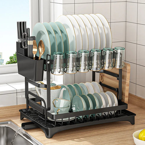 2-Tier Dish Drying Rack with Utensil Holder